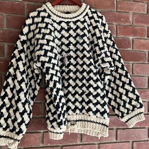 Vintage 90s Thrashed Chunky Knit Sweater Distressed Grunge Wool Blend